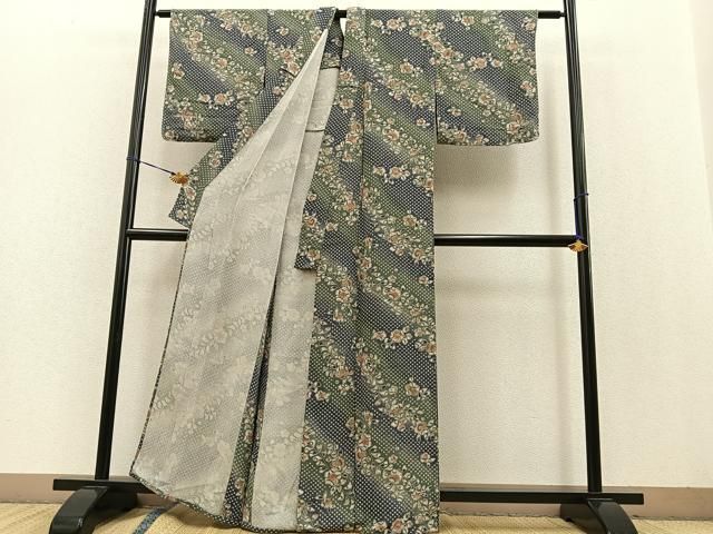 平和屋着物▽上質な小紋 単衣 辻が花 手描き 暈し染め 鬼しぼ縮緬 正絹