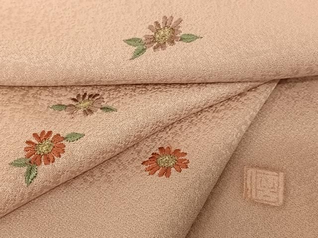 平和屋着物●上質な小紋 作家物 刺繍 舞花文 正絹 AABB6511zg