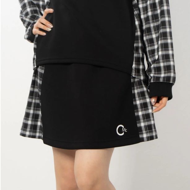 CECIL McBEE green ダンボールニット チェック切り替えスカート ﾌﾞﾗｯｸ Mサイズ