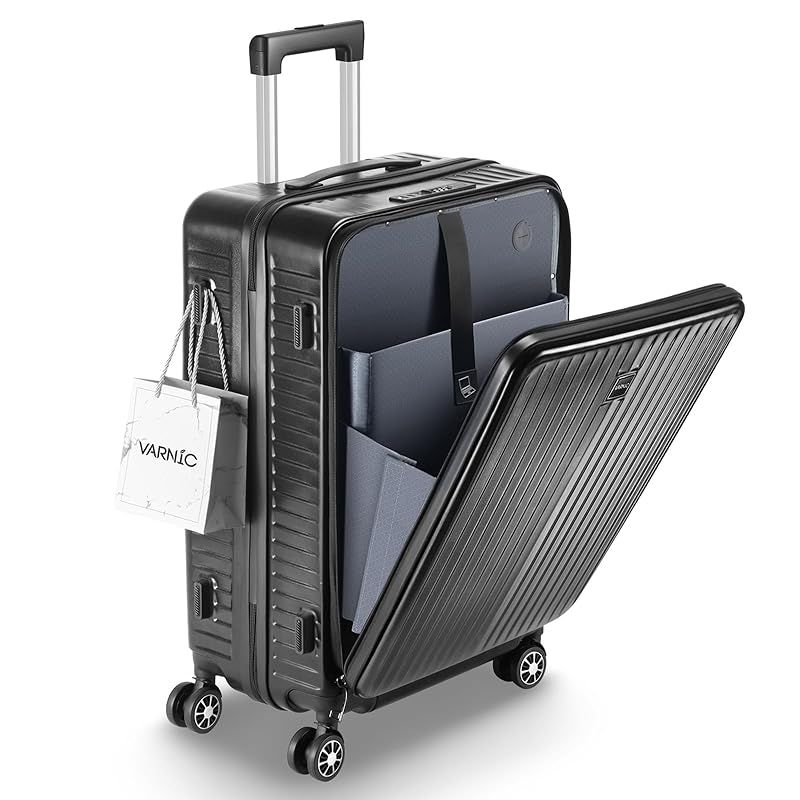VARNIC スーツケース フロントオープン キャリーケース 超軽量 耐衝撃 前開き キャリーバッグ USBポート付き TSAダイヤル式ロック 360度回転 ダブルキャスター 振動軽減 軽量 旅行 ビジネス 出張 ブラック Sサイズ 機内持込 0