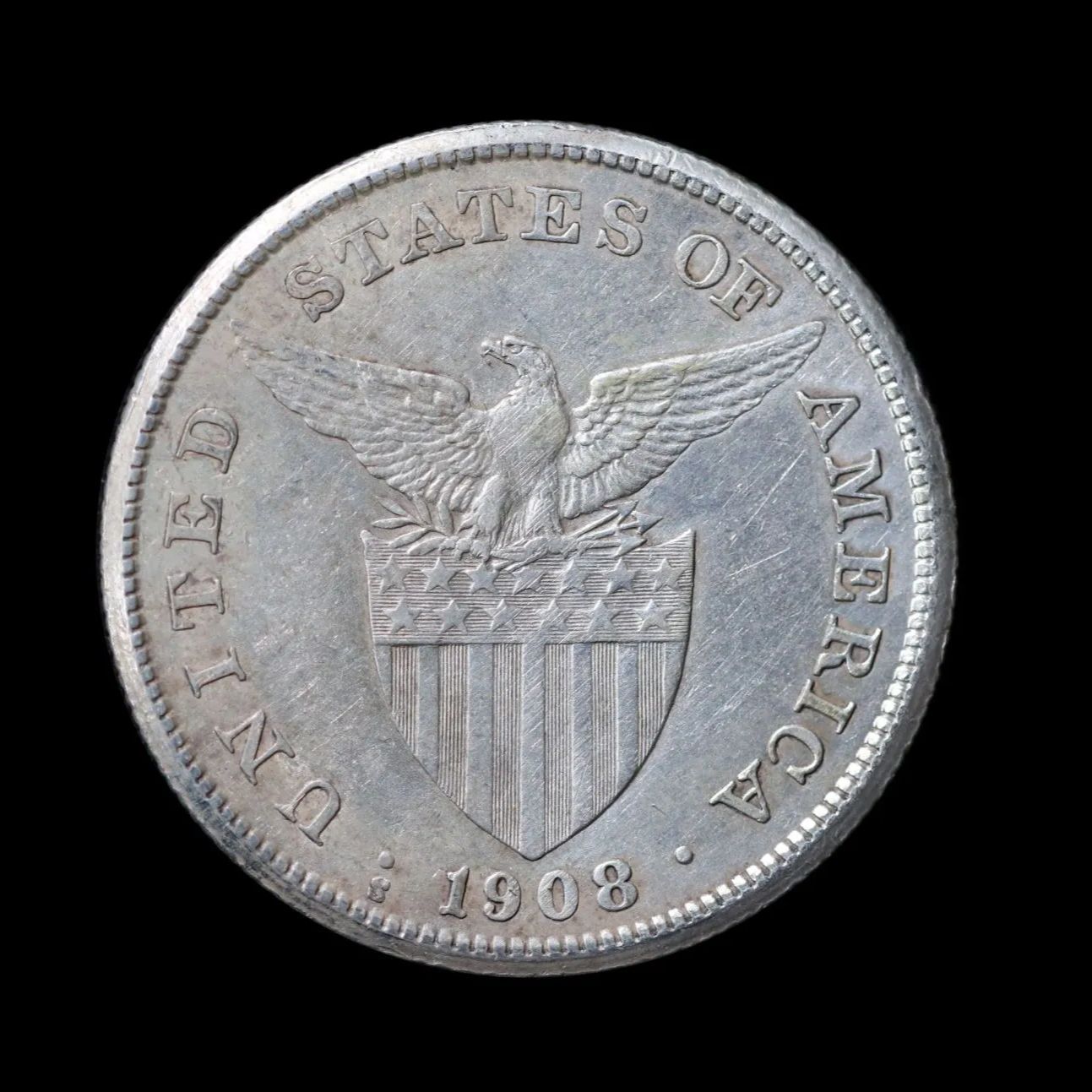 PHILIPPINES US Administration アメリカ統治下フィリピン Peso Small type 1908 銀貨