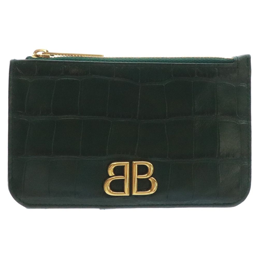 BALENCIAGA バレンシアガ MONACO BBロゴ 型押しレザー コインケース カードケース グリーン 765465