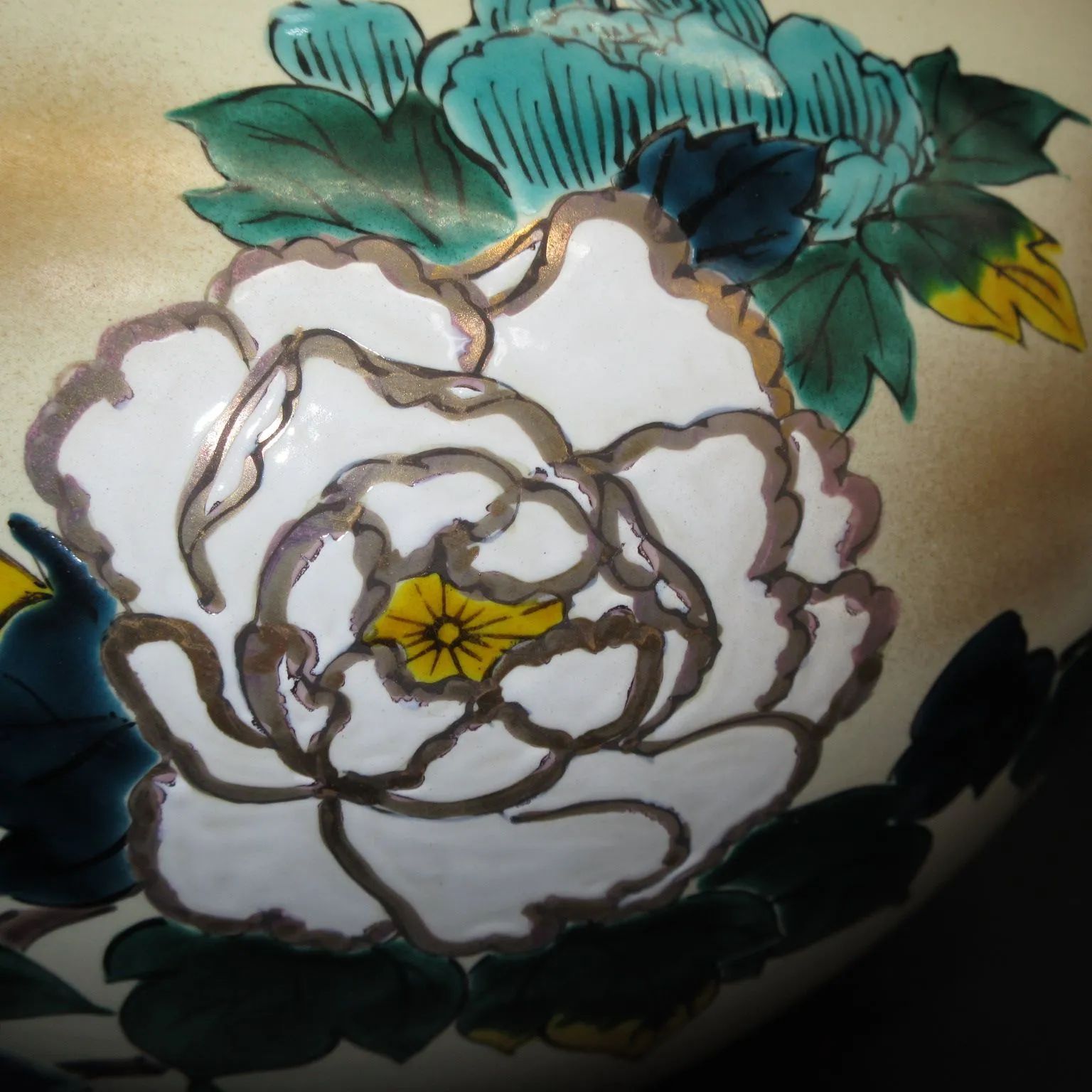 ☆陶器 陶磁器 九谷焼 鶴三造 金彩薔薇図 花器 花生 花瓶 飾壺