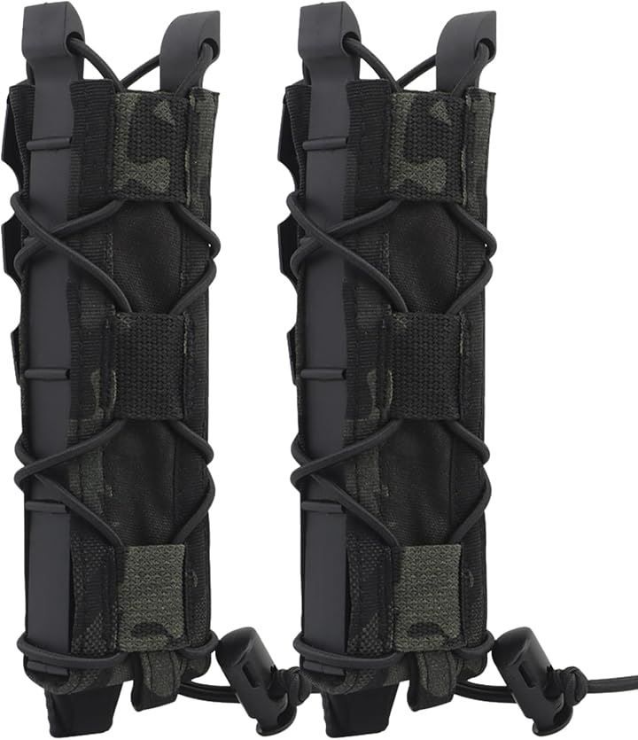 MILQUEST マガジンポーチ マグポーチ TACOスタイル MP5 9mmロングマガジン デザートイーグル 対応 MOLLE ベルト 両方対応 サバゲー(ブラック迷彩2個セット)