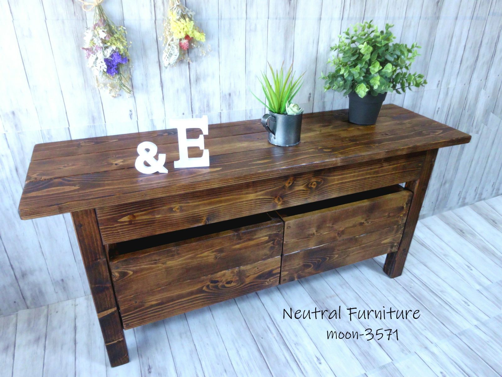 ハンドメイド ２人掛けベンチ 収納ボックス ダークチーク色