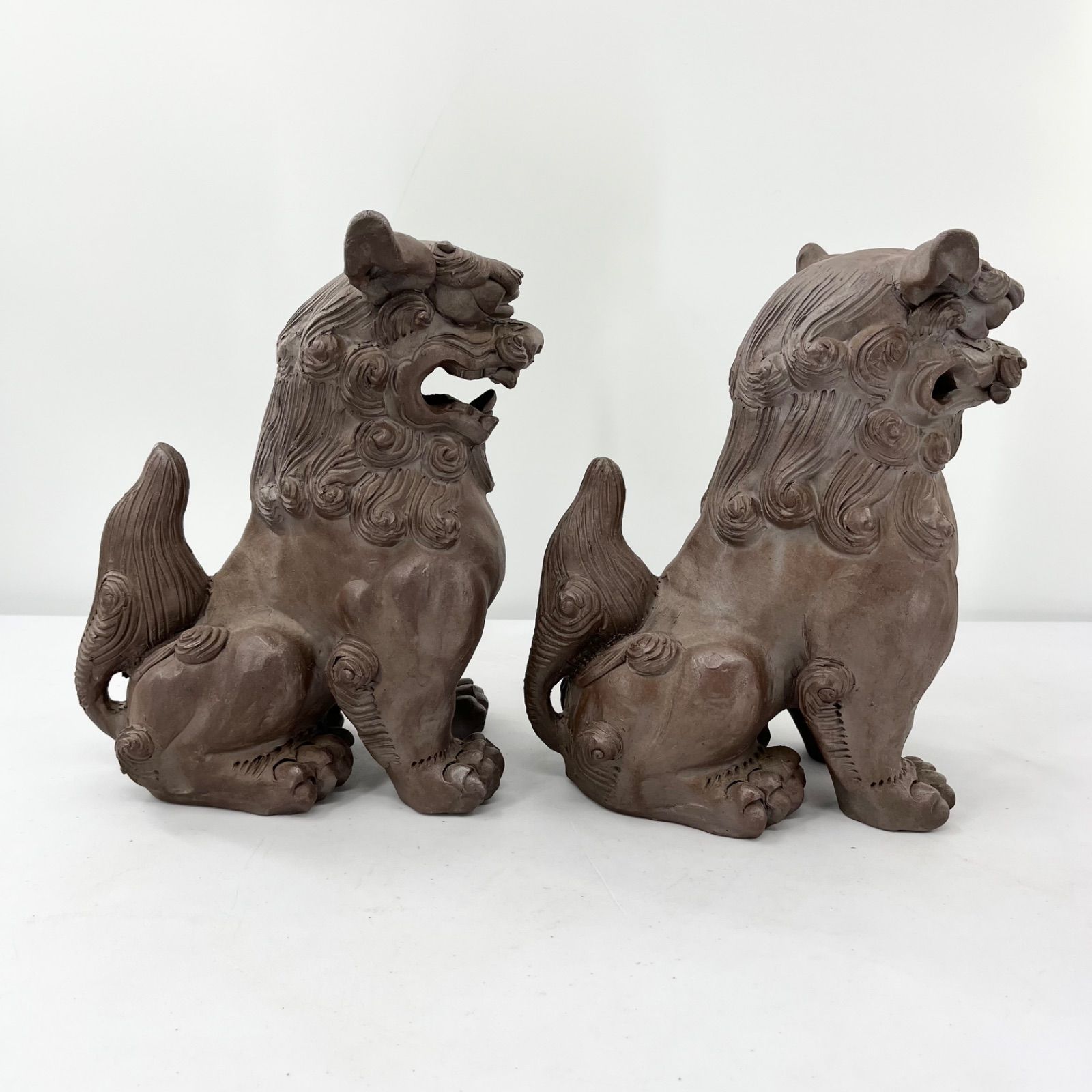 育陶園 壺屋焼 シーサー ペア 陶器 置物 阿吽 魔除け 沖縄 伝統工芸 手作り インテリア 飾り 現状品 IMPECCABLEHEALTHCARESERVICES_COM