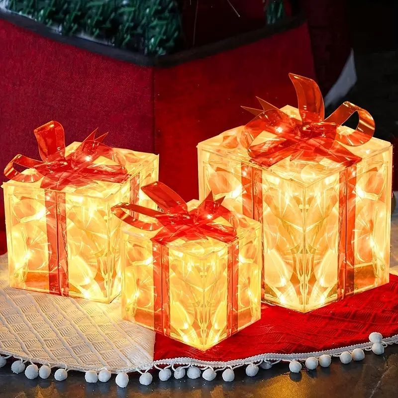 クリスマスギフトボックス型LEDライトセット3個セット