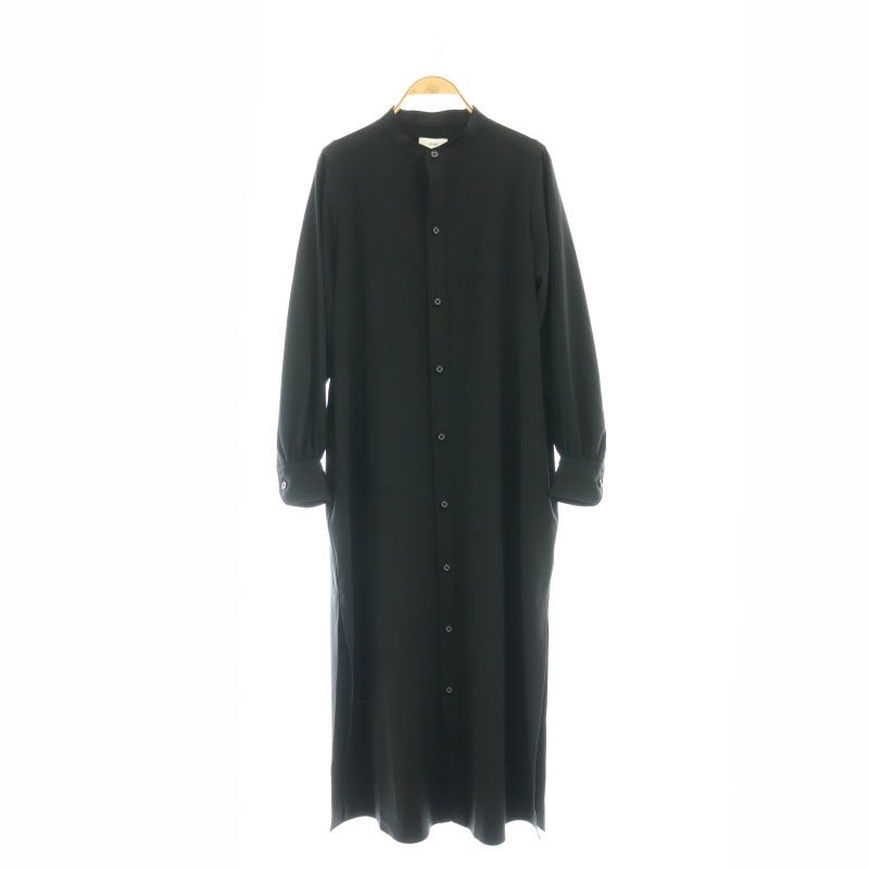 美品　HYKE ハイク ロングスリーブ シャツワンピース ブラック サイズ1 HYKE バルーン スリーブ ドレス シャツ ワンピース ブラック