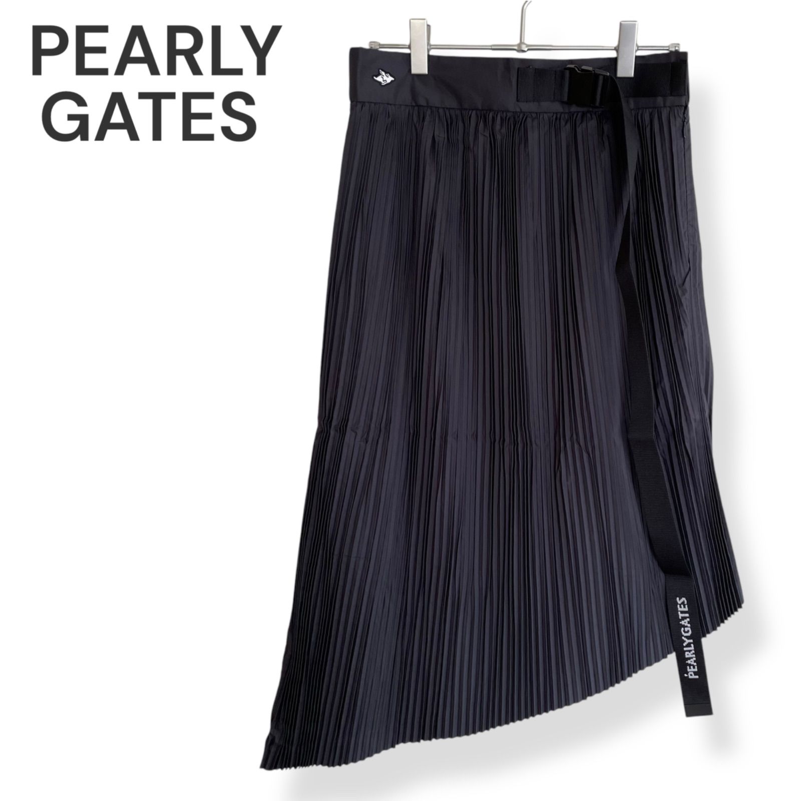 【中古】PEARLY GATES パーリーゲイツ スカート ブラック サイズ0 PEARLY GATES パーリーゲイツ ブラック アシンメトリープリーツ