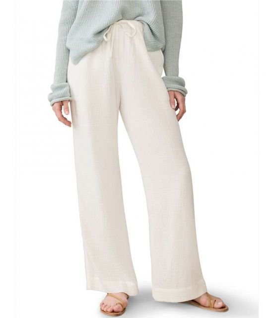 【送料無料】 ファレティ レディース カジュアルパンツ ボトムス Dune Organic Cotton Gauze Drawstring Woven Mid Rise Palazzo Pants White