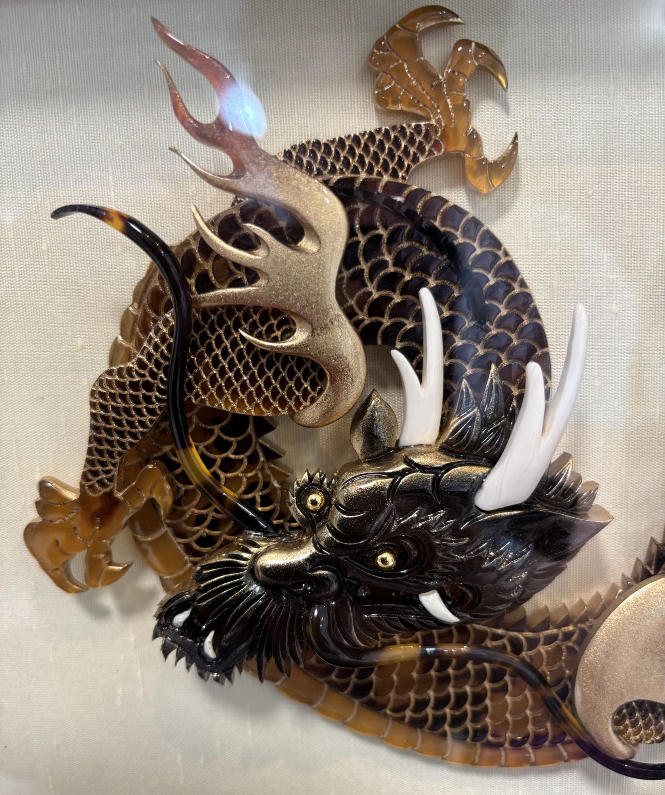 美品 本鼈甲「翔龍」額 鼈甲細工彩雲 長崎べっ甲 エクセルヒューマン社