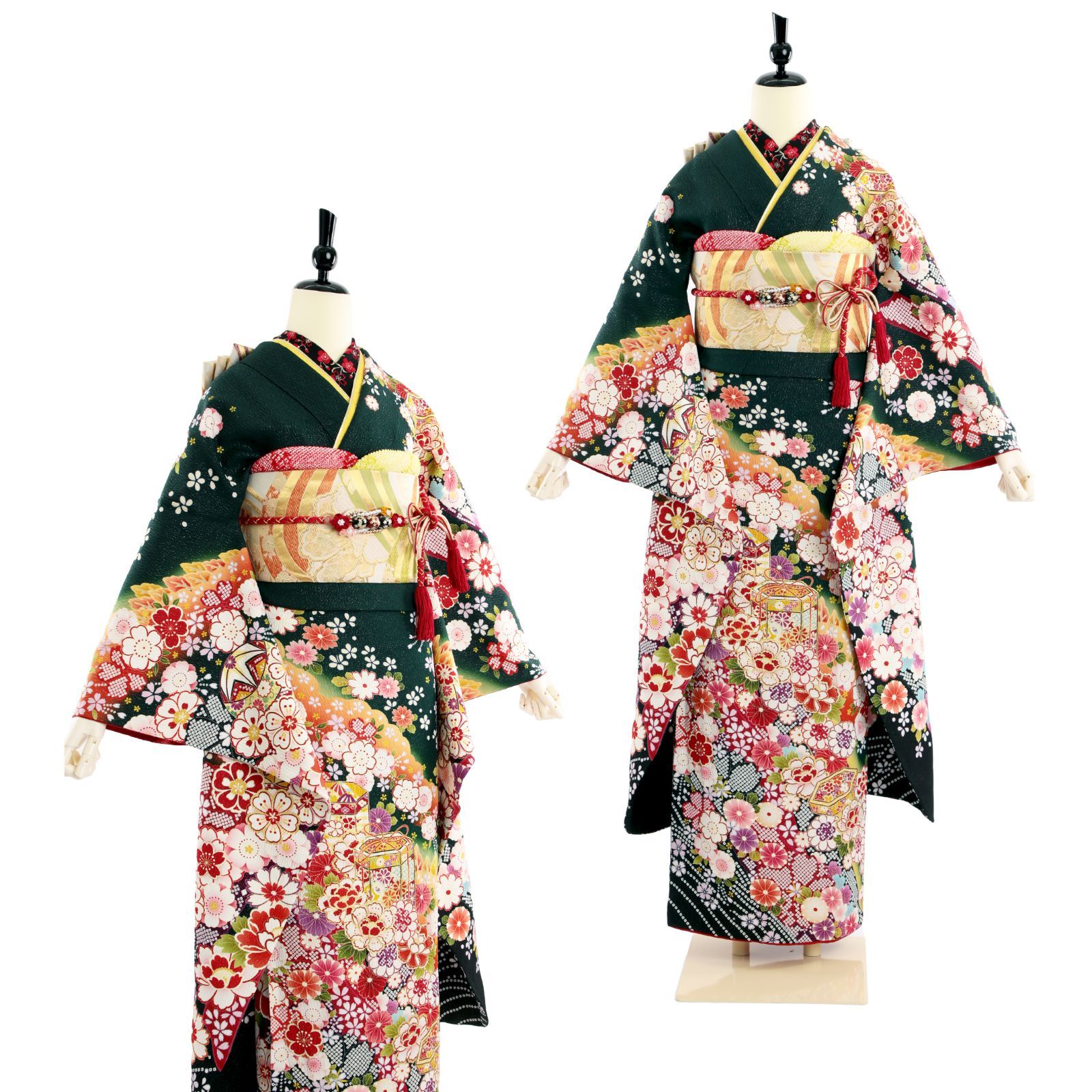 平和屋着物●豪華振袖・長襦袢セット　駒刺繍　絞り　牡丹花文　金彩　京都きもの友禅扱い　半衿刺繍　正絹　逸品　CAAW8381yc 平和屋着物○豪華振袖・長襦袢セット 駒刺繍 絞り 牡丹花文 金彩 京都