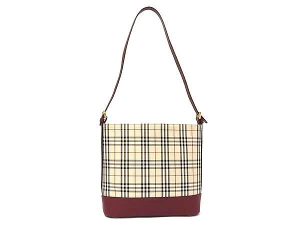 □新品□未使用□ BURBERRY バーバリー ノバチェック キャンバス×レザー ハンドバッグ ワンショルダー ベージュ系×ボルドー系 AZ4047  - メルカリ