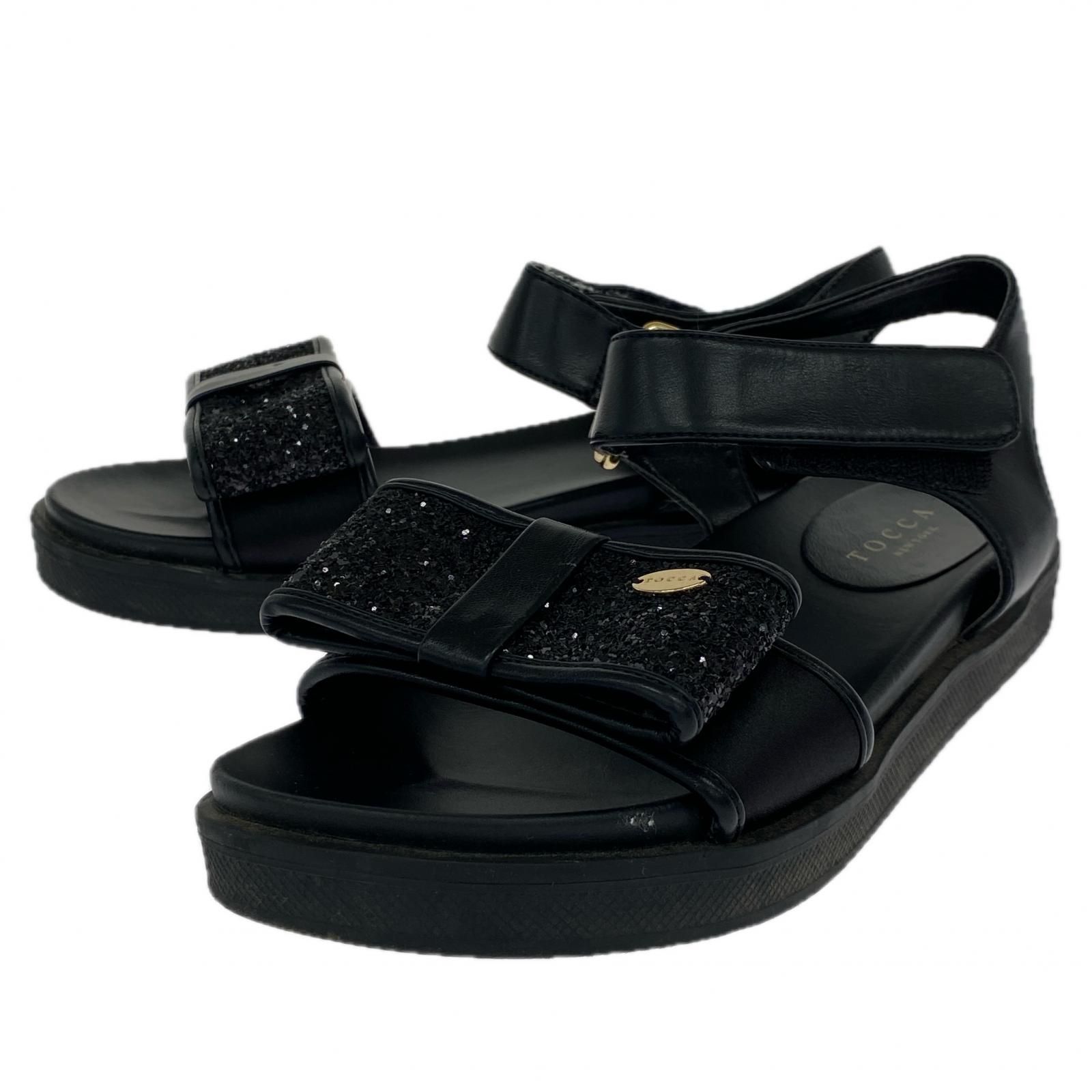TOCCA トッカ グリッターリボン フラットサンダル sizeL/ブラック