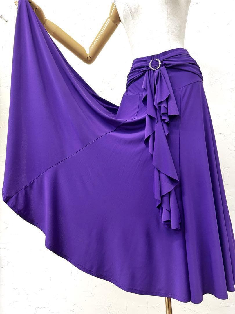 上品 フリル＆バックル付き 社交ダンス用スタンダードスカートｂ911