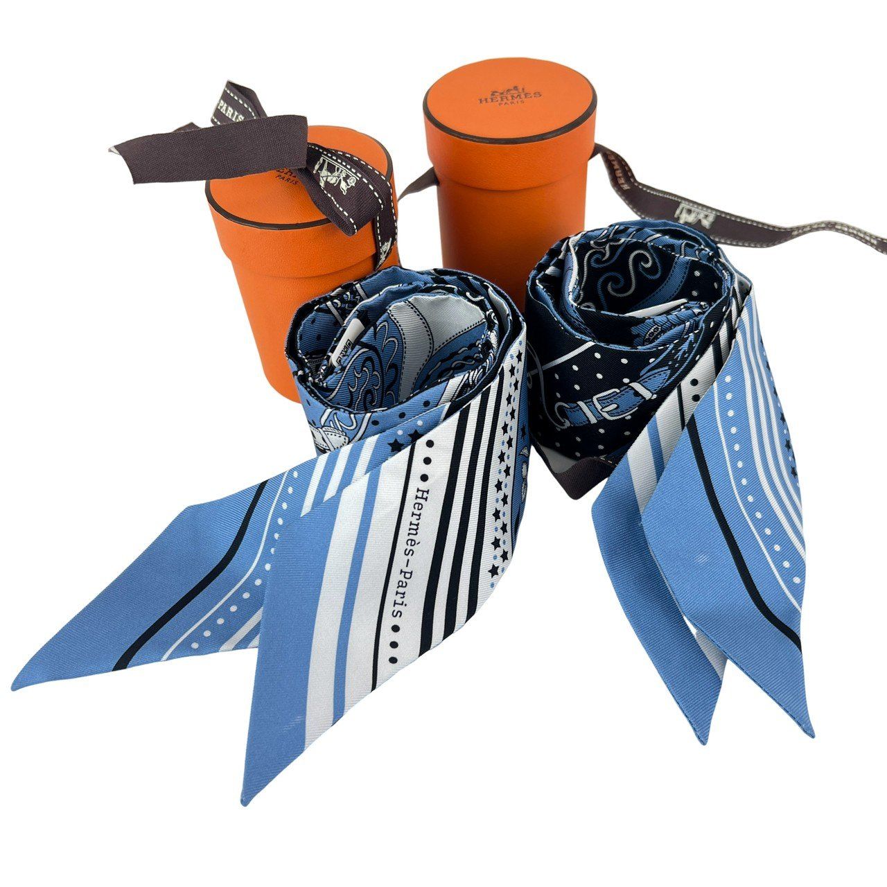 HERMES エルメス Twilly ツイリー マルチ スカーフ ブルー