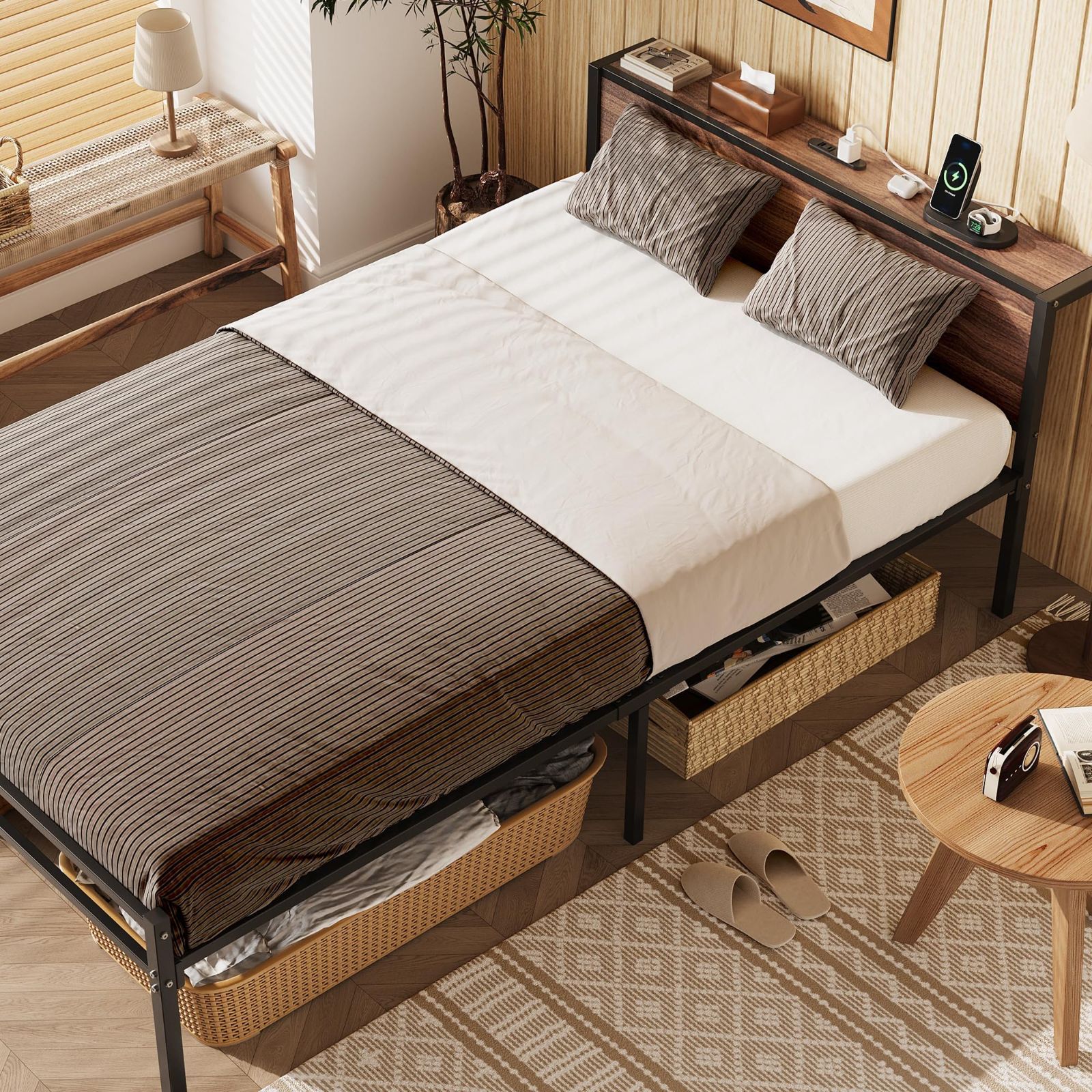 新品、未使用 在庫一掃 ブラック シングルベッドフレーム 2口