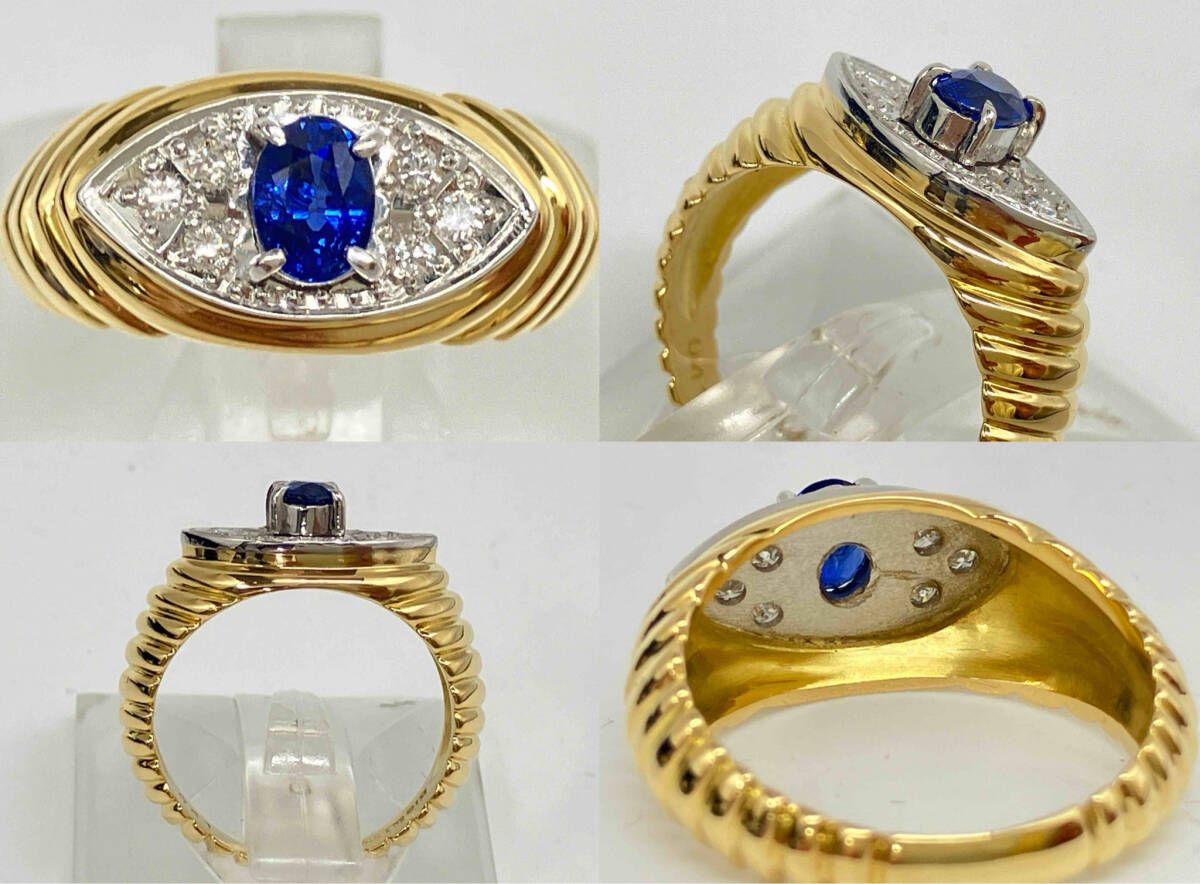 K18 Pt900 サファイアダイヤリング指輪