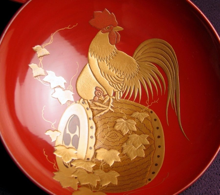 木製 蒔絵諫鼓鶏文