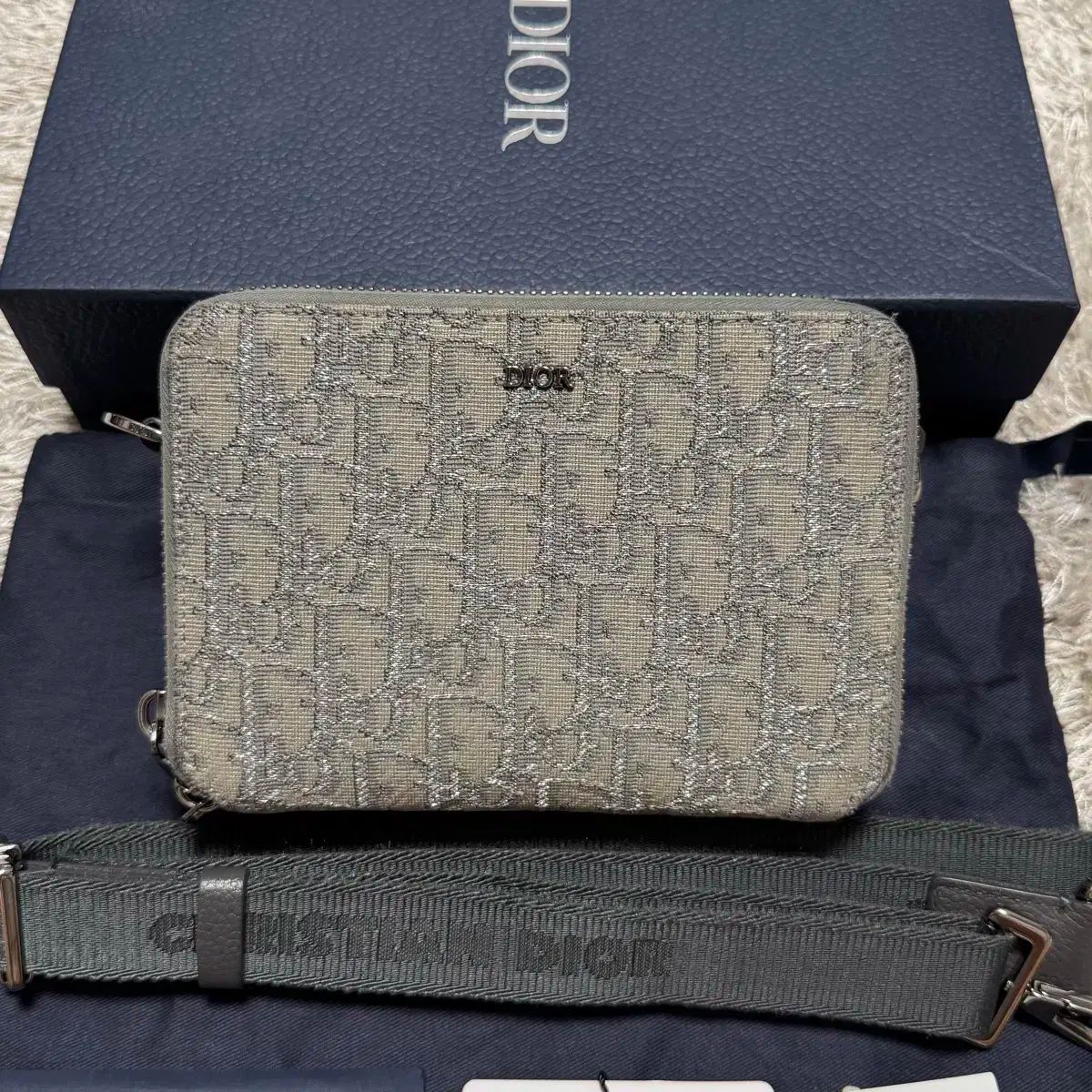 OS Dior ディオール オブリーク ルテニウム ストラップ ポーチ メッセンジャーバッグ クロスバッグ