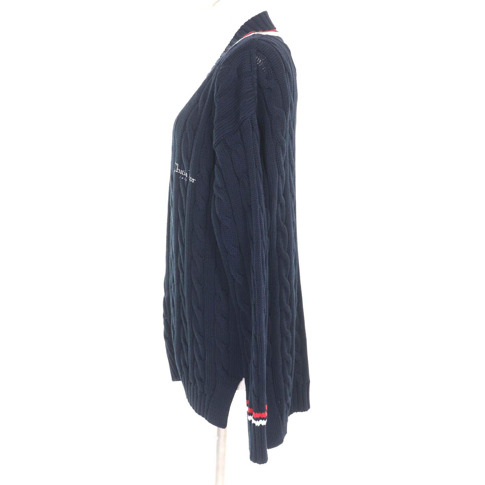 Christian Dior クリスチャンディオール 524G53A7051 Dior Vibe コットン100％ オーバーサイズ ロゴ刺繍入り Vネック カーディガン ネイビー 40 イタリア製 正規品 レディース 定価370 000円