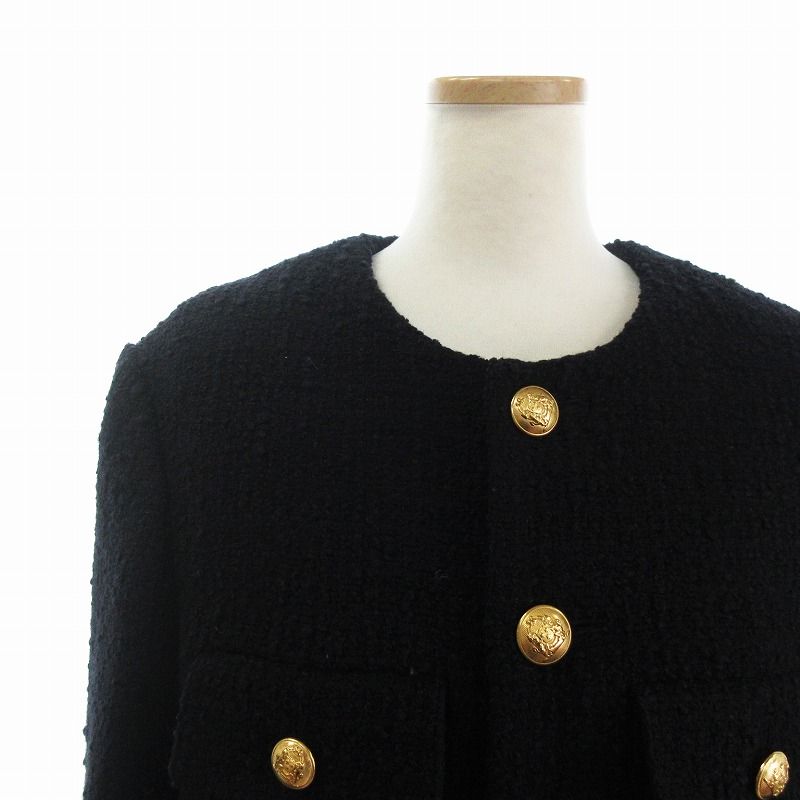 □ 45373☆CELINE セリーヌ ツイードジャケット 金ボタン ノーカラー