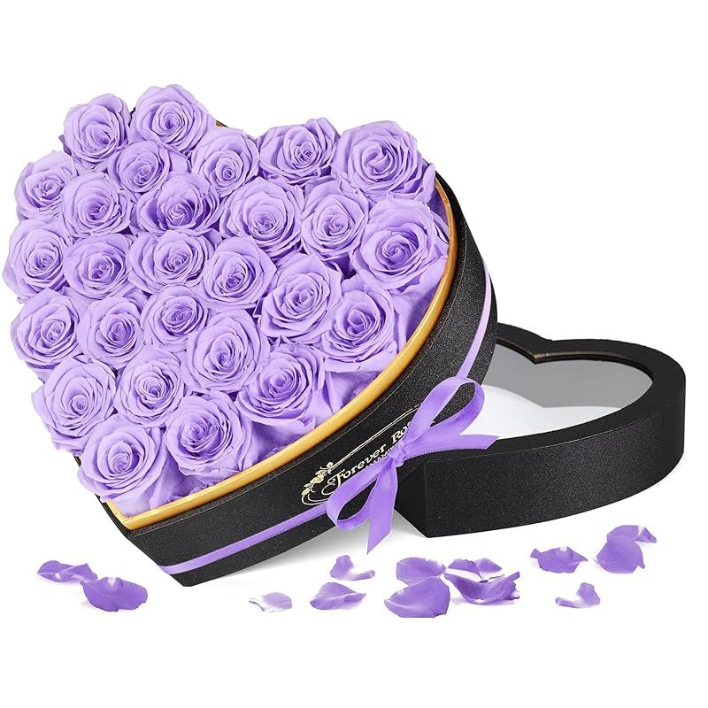 プリザーブドフラワー 27輪 紫色 枯れない本物の薔薇 花箱 香りあり 女性 人気 お花 お祝い 母の日 記念日 結婚式 誕生日 プレゼント 1