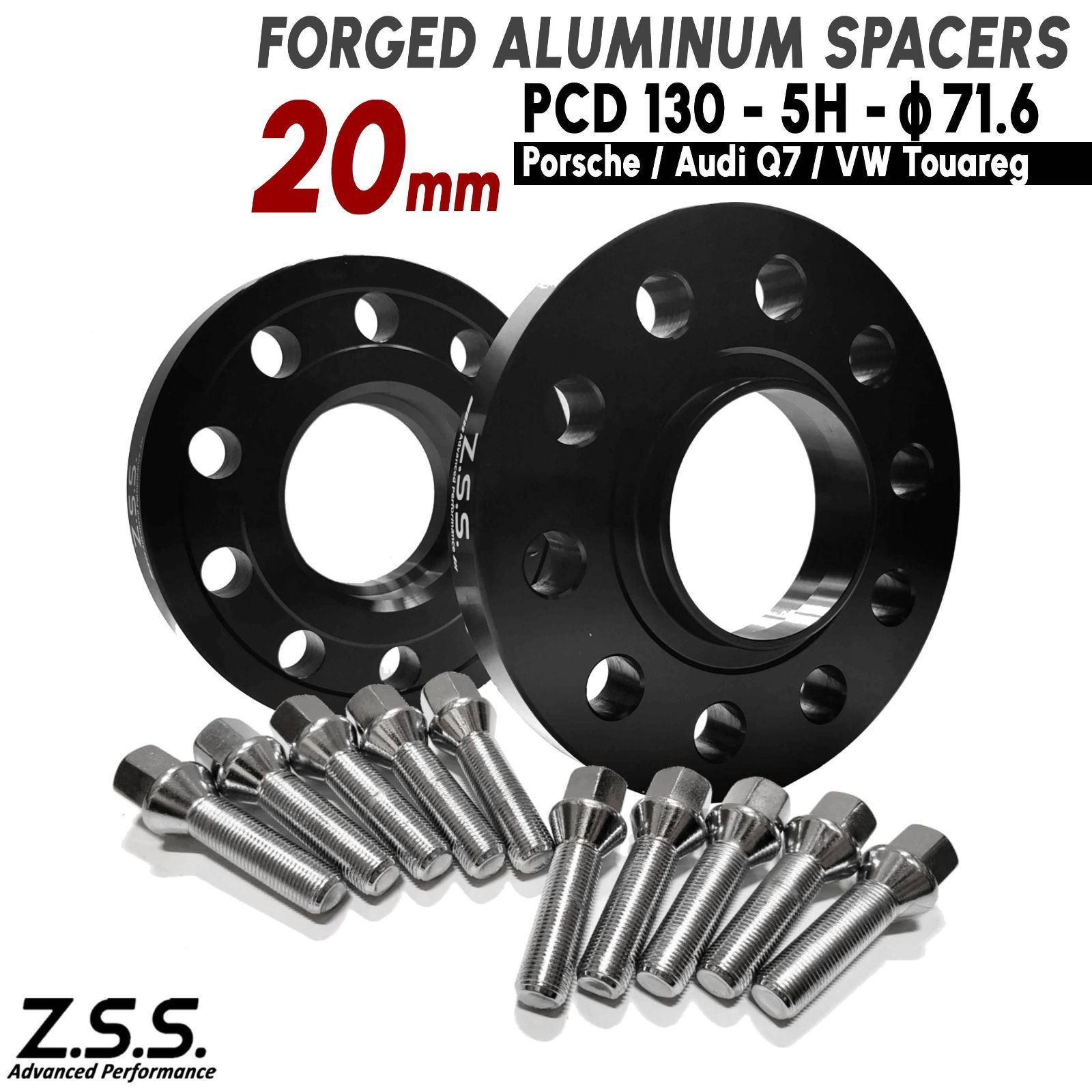 Z.S.S. AP VW トゥアレグ '03~18 厚み20mm スペーサー PCD130 5穴 5x130 71.6φ 社外ホイール用 テーパーボルト付き Volkswagen Touareg