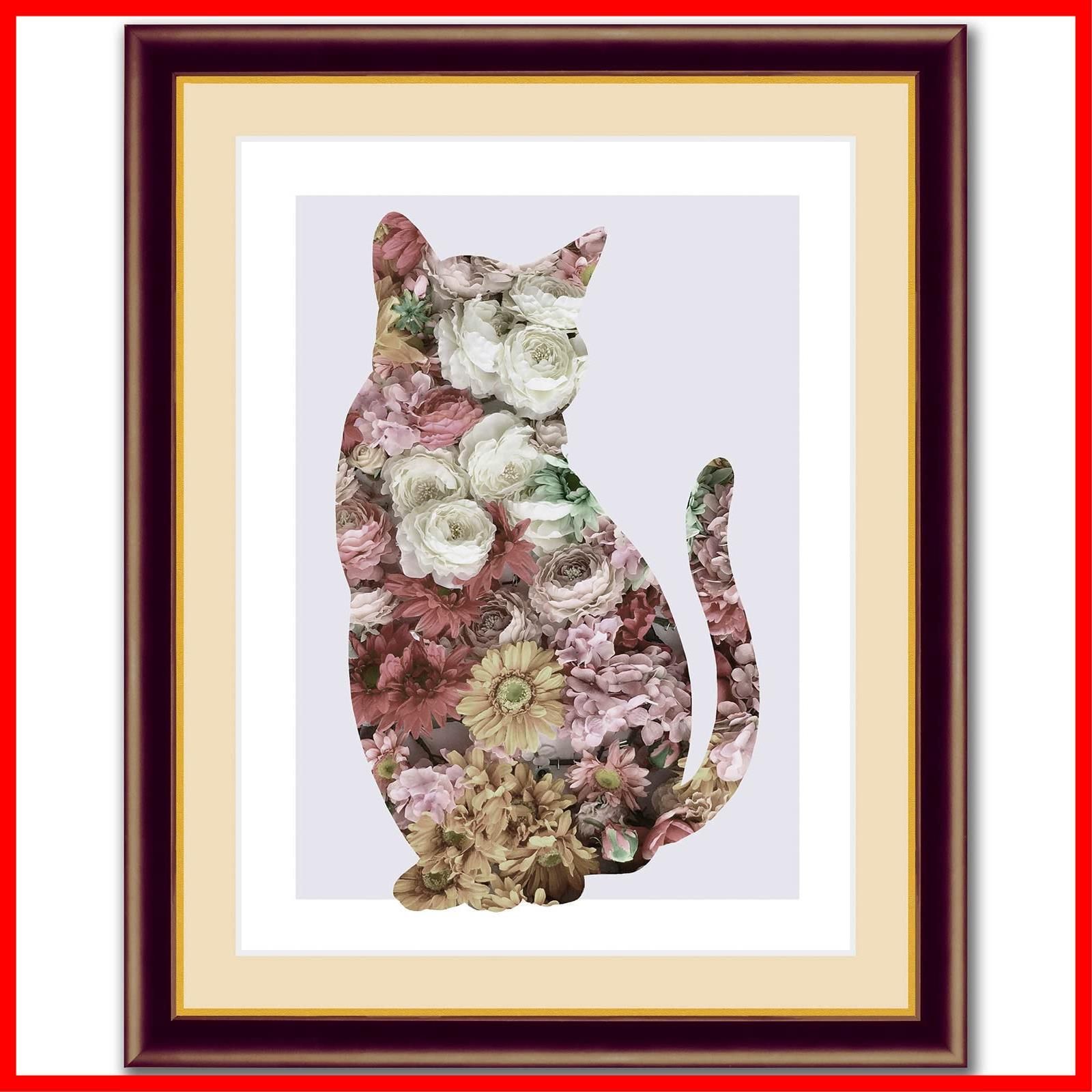 猫 花 インテリア モノトーン モダン アート 壁飾り 壁掛け 名画 絵画 額 癒し 安らぎ 素敵 flower cat F4 CM554