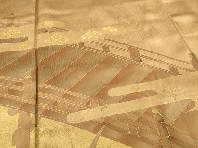 平和屋着物□豪華色留袖 刺繍 渡橋流水籬花文 金彩 正絹 逸品