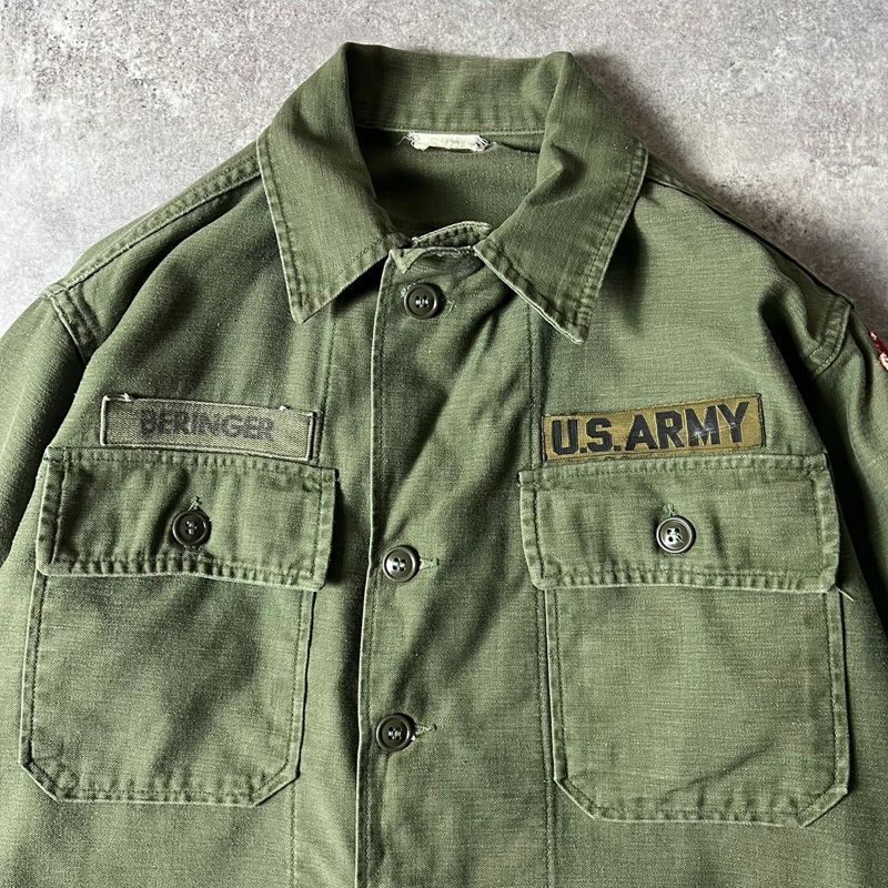 60s US ARMY 米軍実物 OG-107 コットン サテン ユーティリティ シャツ