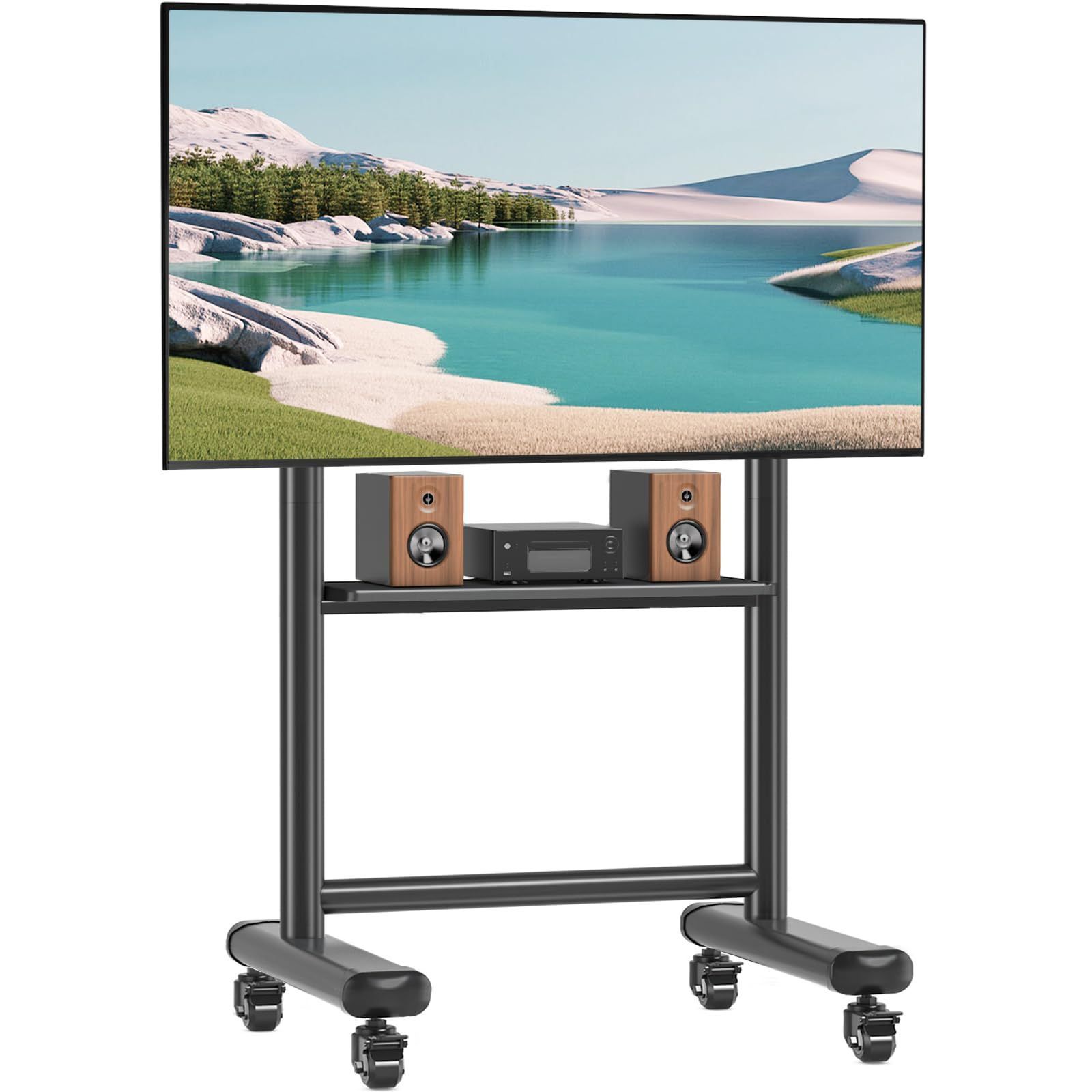 kg 耐荷重68 移動式キャスター付きテレビスタンド 50～86インチ対応 ディスプレイスタンド ブラック テレビ台 コード収納 大型テレビスタンドハイタイプ 棚板付き テレビスタンドキャスター付き 会社用 Rfiver 展示用