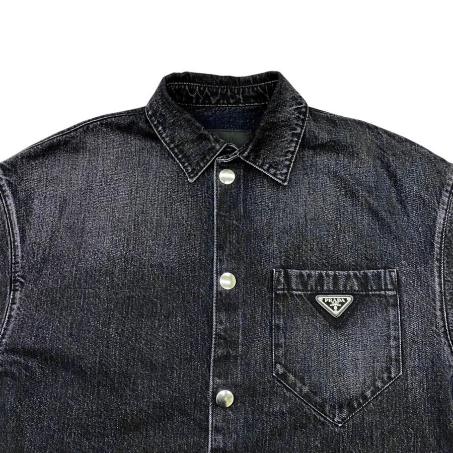 新品 23SS XLサイズ PRADA プラダ ブラックデニム 半袖シャツ