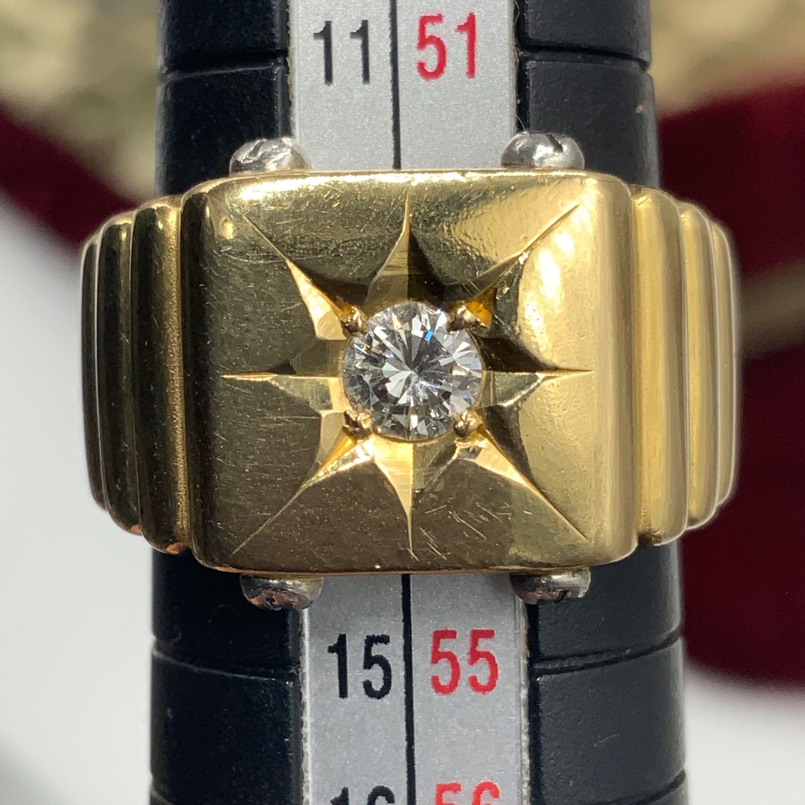 K18 pt900 印台ダイヤモンド リング 10g 約13号