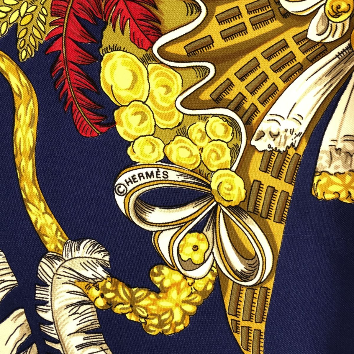 エルメス HERMES スカーフ カレ90 chapeau 帽子 脱帽 ネイビー系