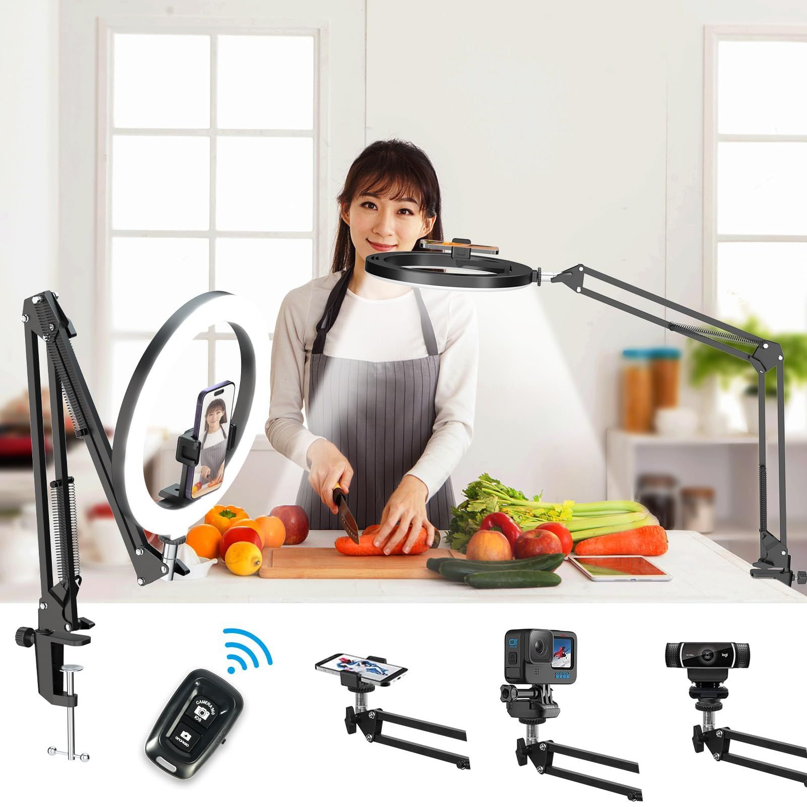Evershop アーム式俯瞰撮影 照明 リングライト スマホスタンド 真上から Amazon.co.jp: Evershop アーム式俯瞰撮影 照明 リングライト