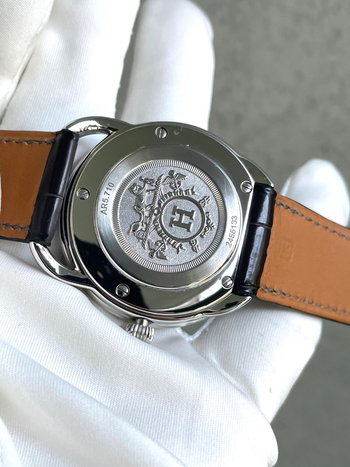 美品 Hermes エルメス アルソー グレー文字盤 AR5.710 メンズ デイト