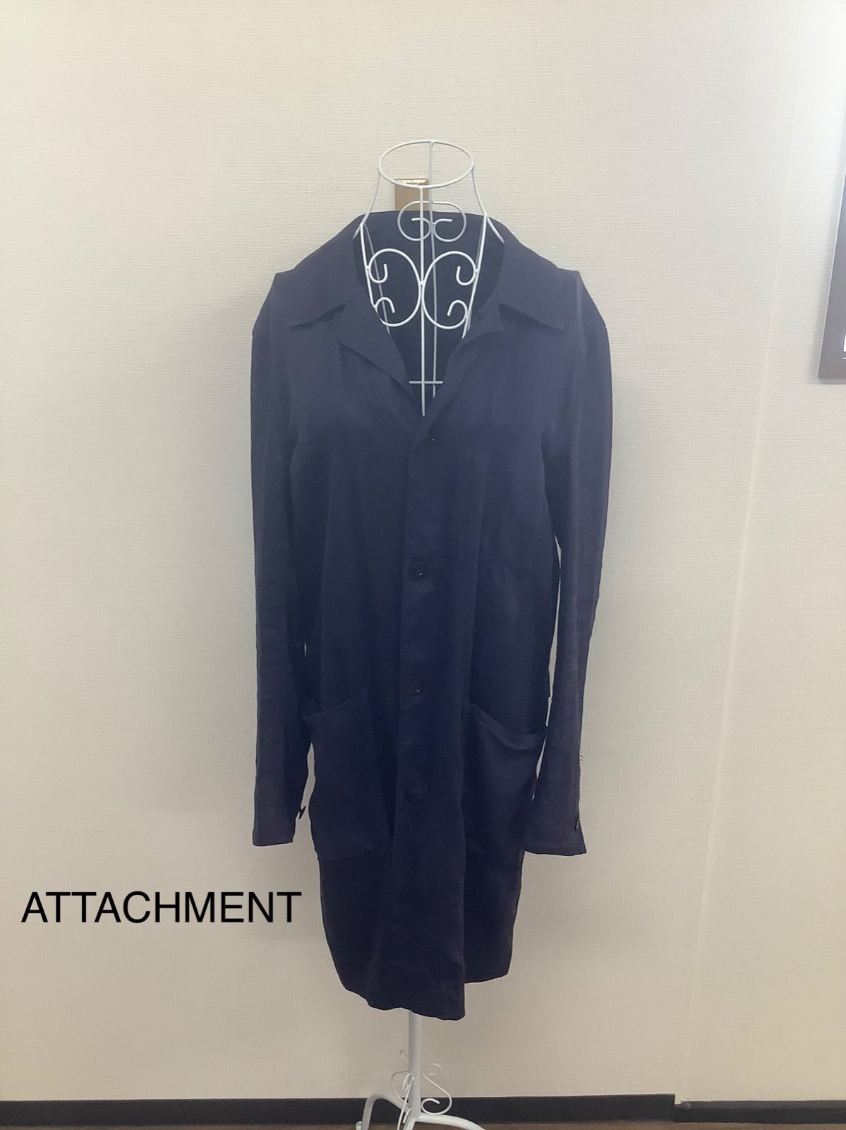 ATTACHMENT シャツワンピース 長袖 ロング丈 ネイビー   無地