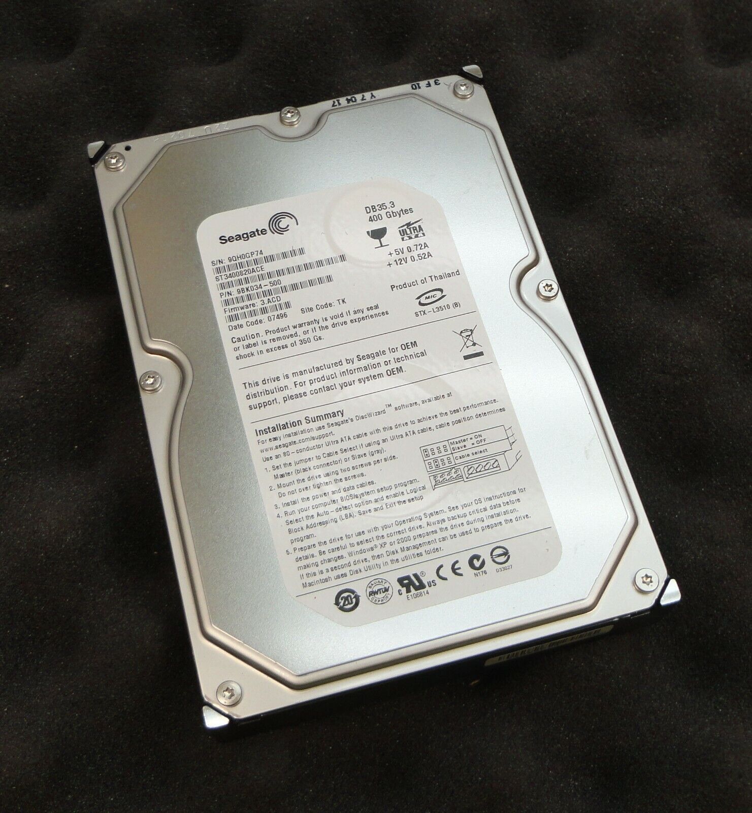 Seagate 400GB DB35.3 IDE | PATA ハード ドライブ ST3400820ACE
