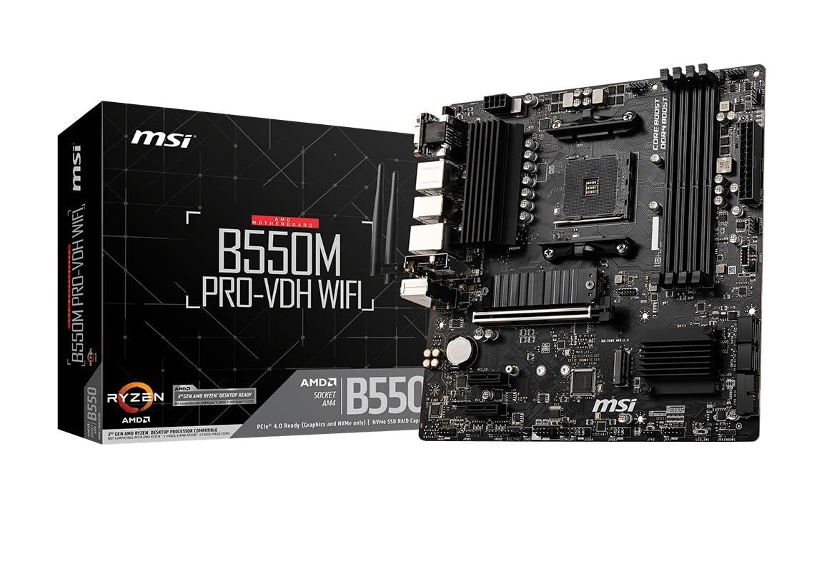MSI B550M PRO-VDH WiFi ProSeries AMD AM4 DDR4 PCIe 4.0 SATA 6Gb s M.2 USB 3.2 Gen 1 Wi-Fi D-SUB HDMI DP Micro-ATX