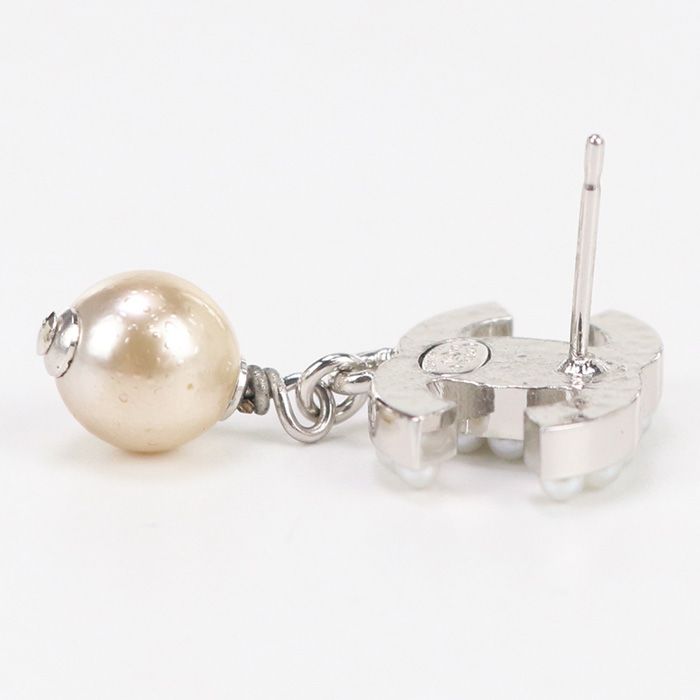 CHANEL(シャネル) Coco mark light stone pearl earrings ココマーク ライトストーン パール ピアス  シルバー 刻印 A17 V