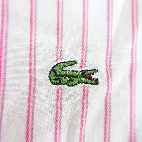 ラコステ シャツ ストライプ ストレッチ ワニの刺繍 長袖 日本製 綿×ポリウレタン 42 ピンク ピンク×赤×グレー×黒×白 売れ筋商品|||レディース LACOSTE - 【LACOSTE】ストライプストレッチコットンポプリン