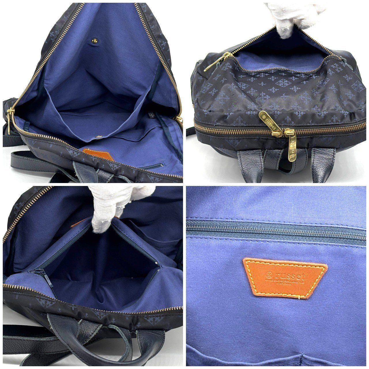 ラシット russet リュックサック - ナイロン×レザー 黒×ネイビー 美品