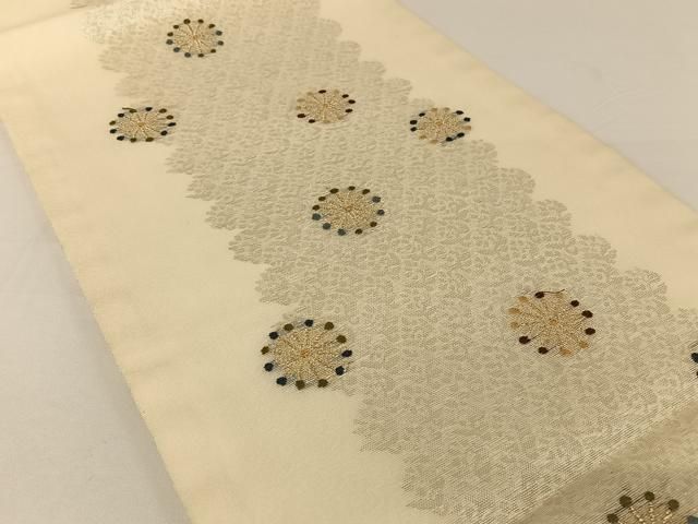 平和屋着物 夏物 九寸開き名古屋帯 舞花文 金糸 正絹 AABA2539np