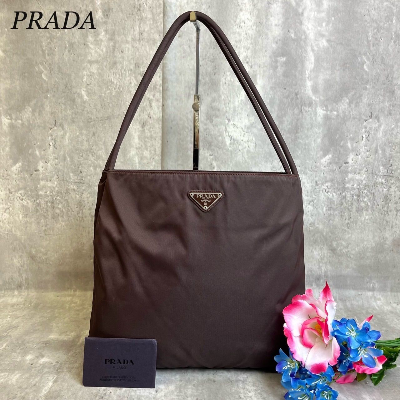 ✨良品✨ PRADA プラダ トートバッグ ハンドバッグ 三角ロゴプレート 