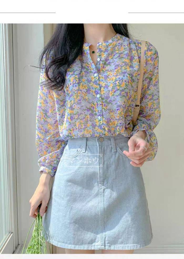 シフォンブラウス 花柄 レディース 長袖ブラウス 春 ブラウス