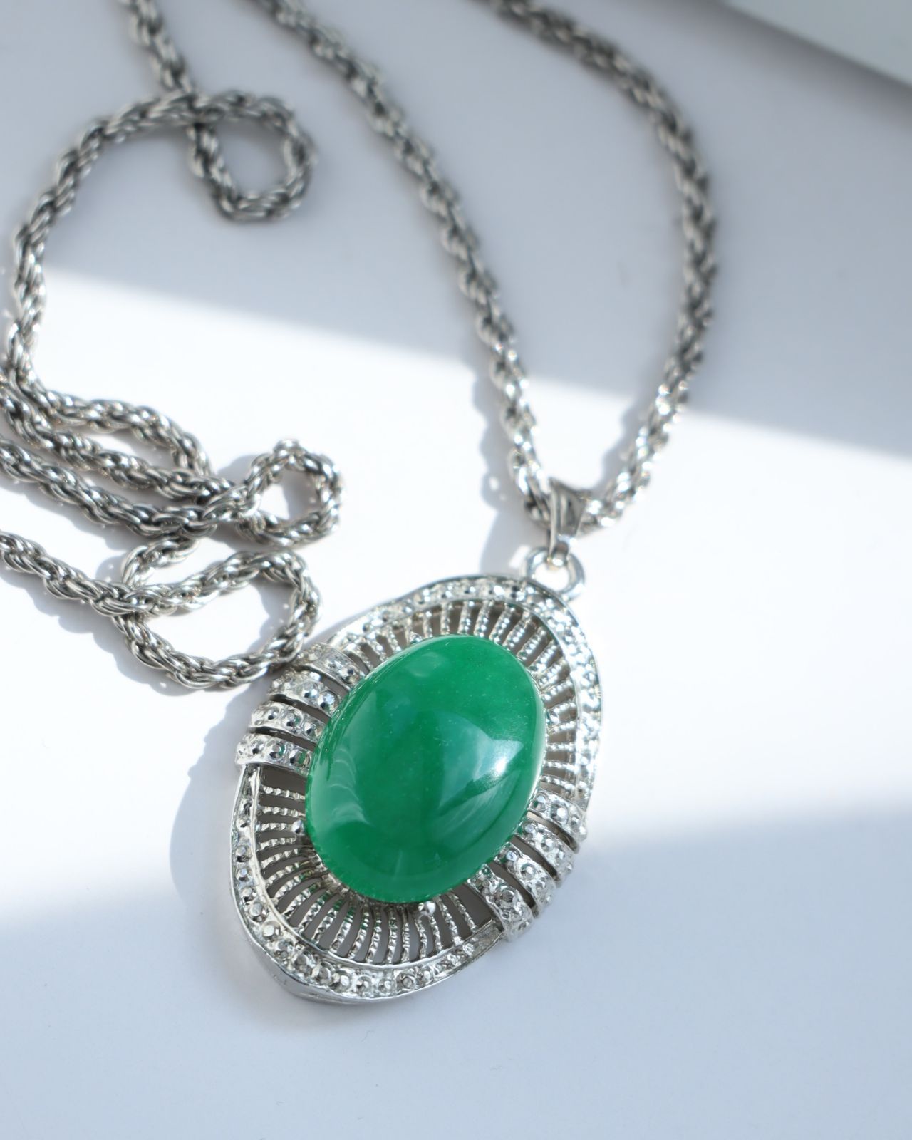 chuncky green stone charm vintage screw chain necklace チャンキー グリーンカラー ストーン チャーム スクリューチェーン ヴィンテージ ロング ネックレス