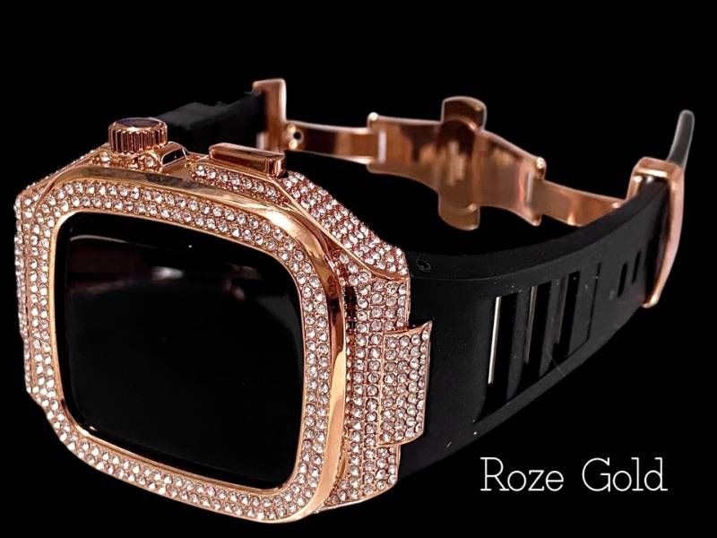 アップルウォッチケース 互換性対応 カスタム カバー 保護 ギフト 44 ４２ 45 46 キラキラ ベルト Apple Watch バンド セット series4 5 6 7 8 9 10 11 ローズブラック