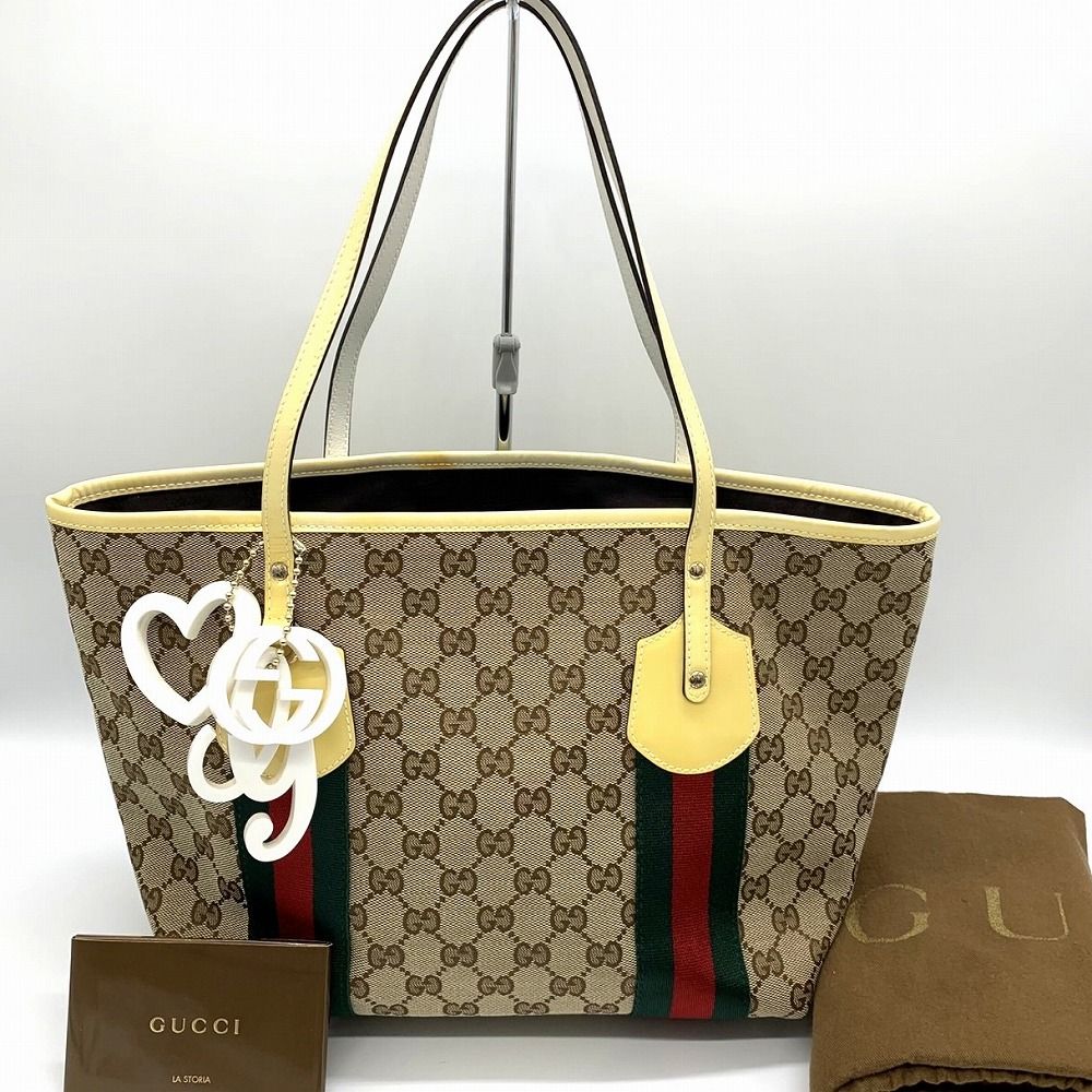 GUCCI トートバッグ シェリーライン GG キャンバス レザー チャーム付
