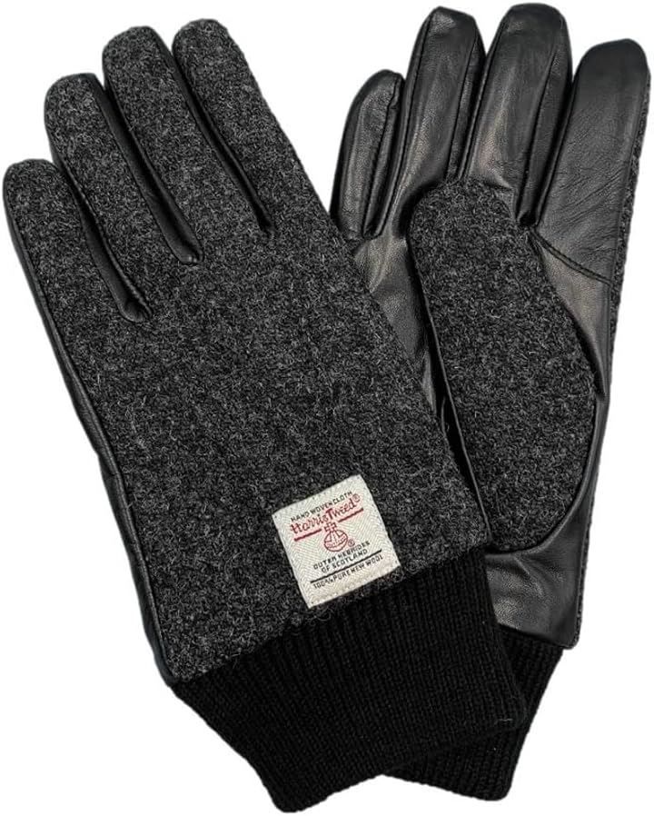 nature et evoluer ハリスツイード HARRIS Tweed x羊革手袋 メンズ ニットカフス スマホ対応 裏ボア チャコールHBGL-CGY(チャコール，  M)